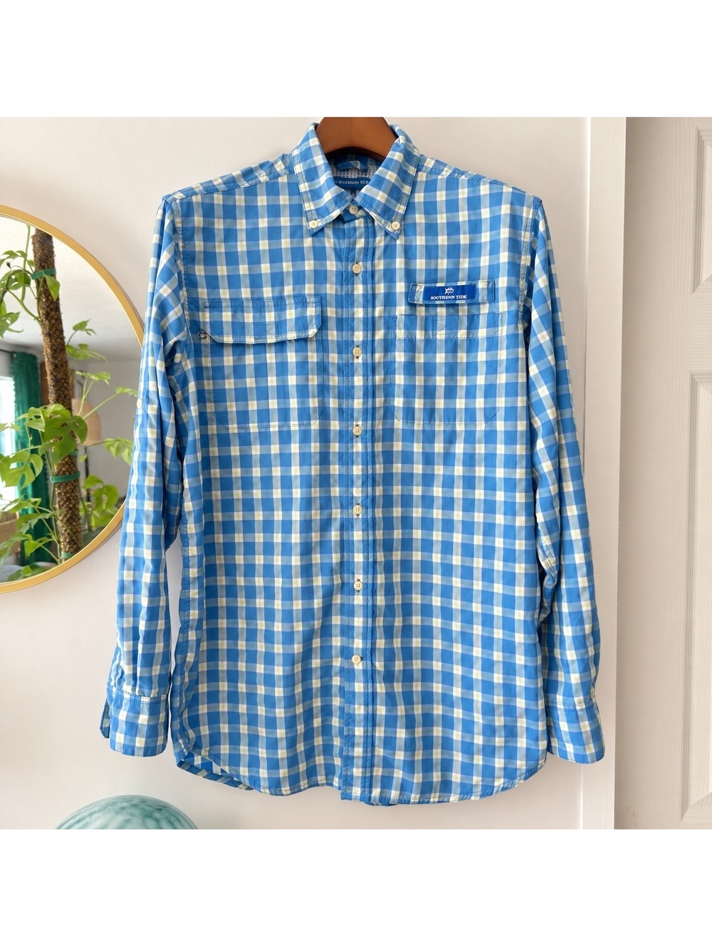 Southern Tide Sailfish Plaid Performance Fishing Shirt Blue Men’s Medium